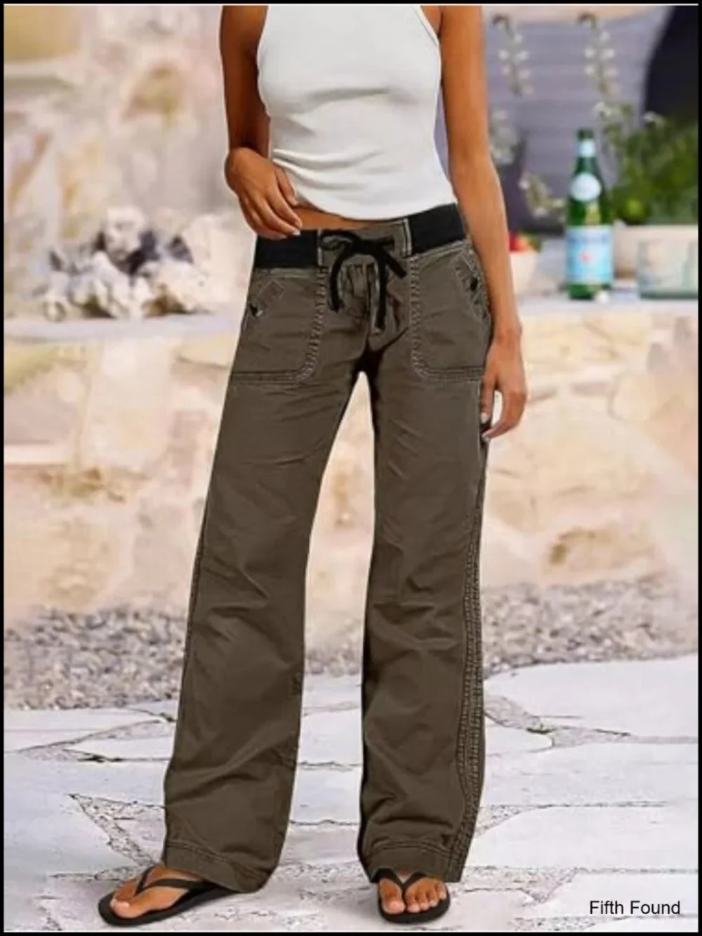 Mid Rise Straight Leg Drawstring Pants 100% Cotton Casual Daily
